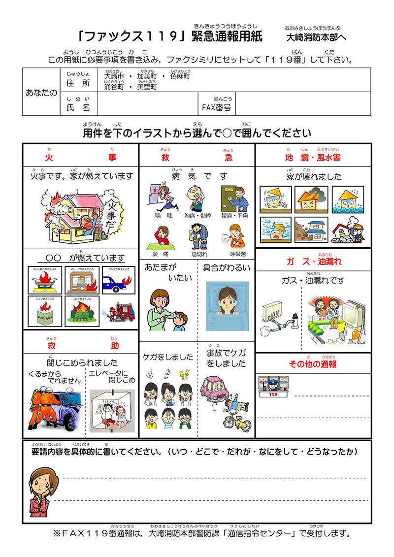 「ファックス１１９」緊急通報用紙の画像