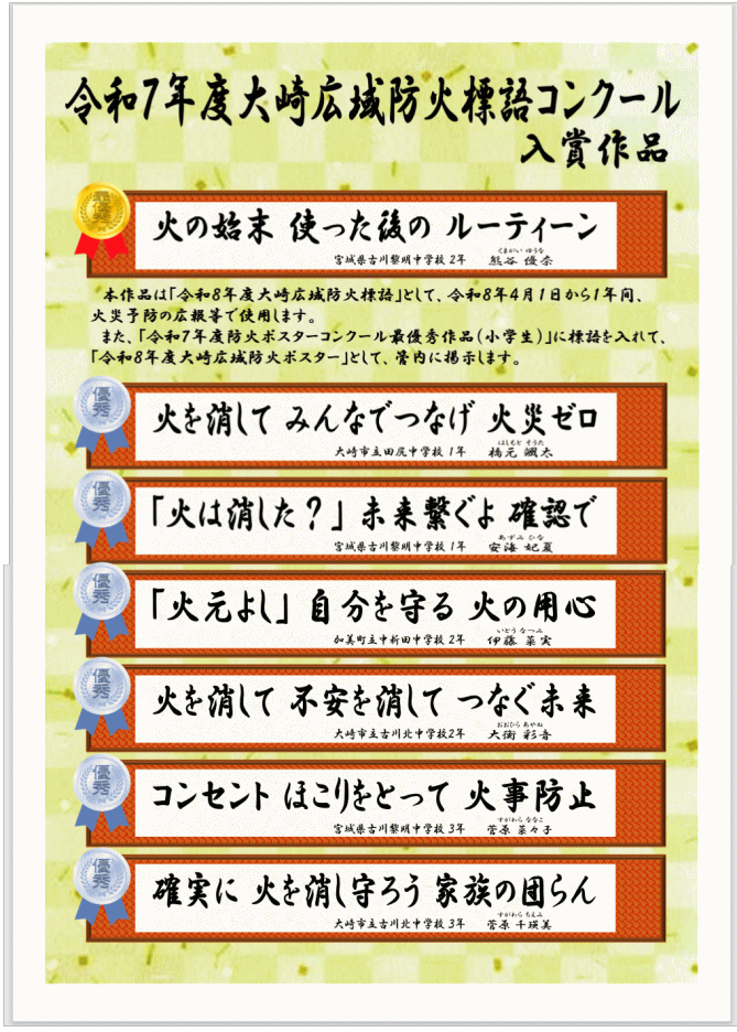 令和7年度防火標語コンクール入賞作品